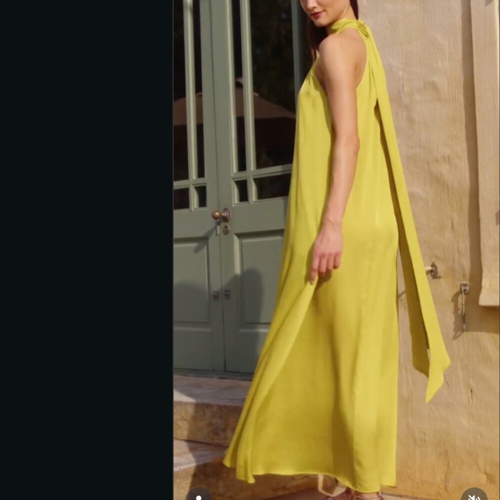 Wiggy Kit NWT The Aster Dress Chartreuse Hammered Silk Maxi High Neck Medium - Picture 3 of 15